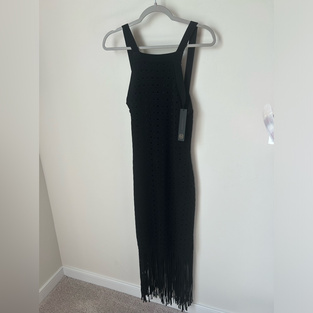 House Of Harlow 1960 Black Eyelet Fringe Midi Dress
